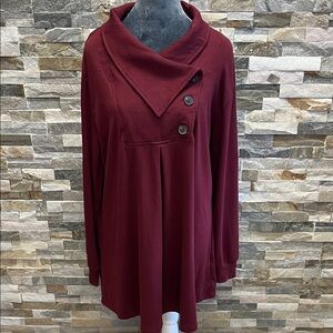Timeson Women's Draped Button Front Trench-Style Tunic Coat - Burgundy